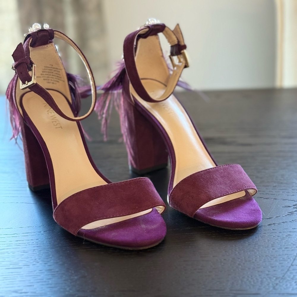 Nine West Plum Suede Heels with Ankle Strap